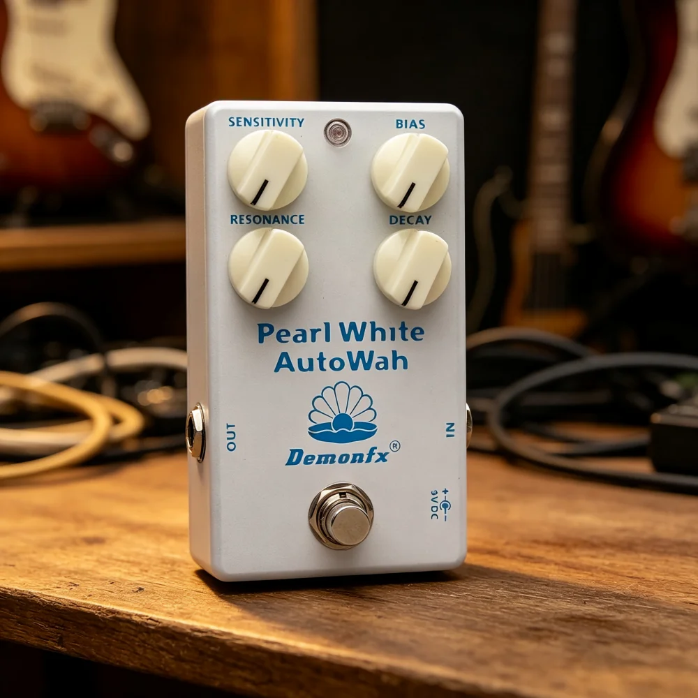 Фото Педаль эффектов Demonfx Pearl White Auto Wah для гитары или бас-гитары, универсальная педаль Auto-Wah для гитары №2