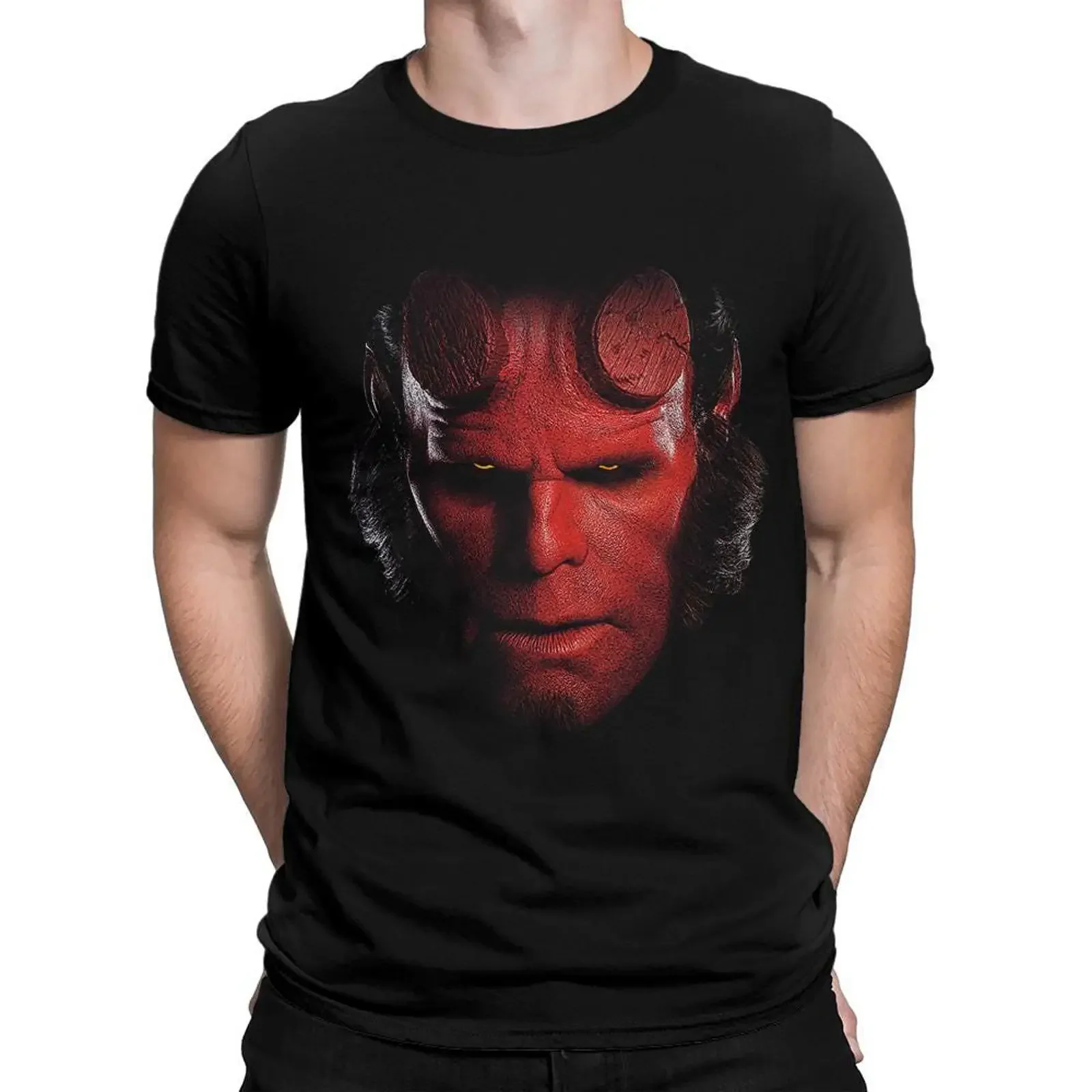 Фото Футболка Hellboy от Гильермо дел Торо, мужские и женские размеры, винтажная, с эффектом потертости, дышащая, эластичная, унисекс, уличная одежда, удобная. №1