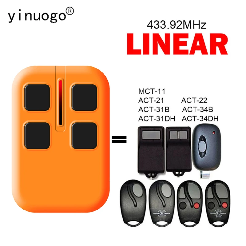 

LINEAR MCT-11 ACT-21 ACT-31B ACT-31DH ACT-22 ACT-34B ACT-34DH Garage Door Opener Remote Control 433.92MHz Rolling Code