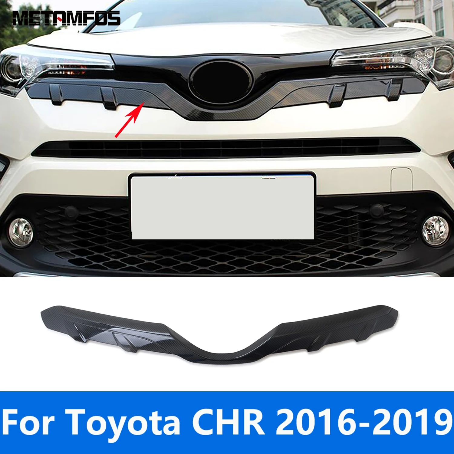 

For Toyota C-HR CHR 2016 2017 2018 2019 Carbon Fiber Front Engine Upper Grille Grill Strip Cover Trim Accessories Car Styling