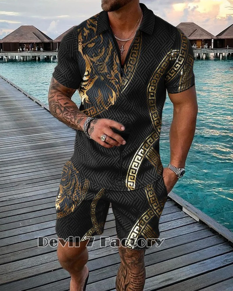 Men's Polo Shirts Shorts 2 Piece Sets 3D Print Short Sleeve T-Shirt Summer Tracksuit Suit Fashion Male Clothes Casual Streetwear