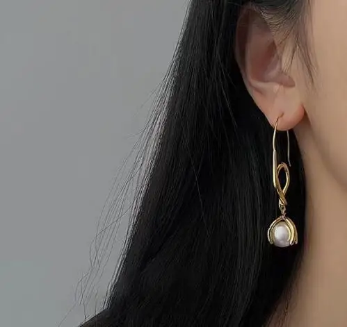 Серьги из жемчуга АА уникального дизайна белые круглые серебряные ювелирные