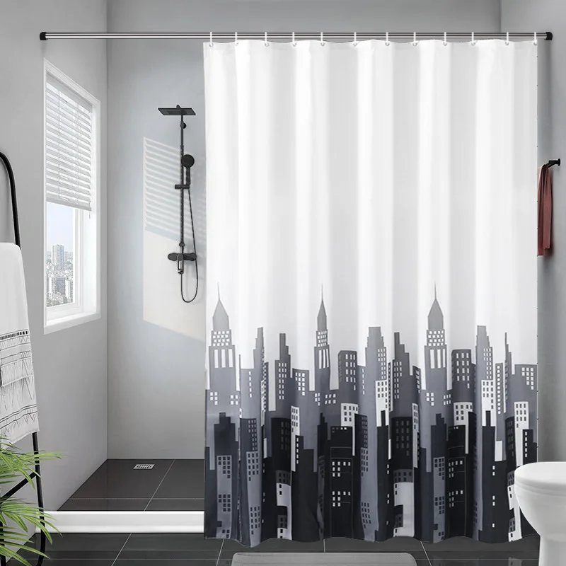 

Trend Tower Pattern Waterproof Shower Curtain Thickened Polyester Shower Curtain Mildew-proof Bath Curtain Bathroom Accessories