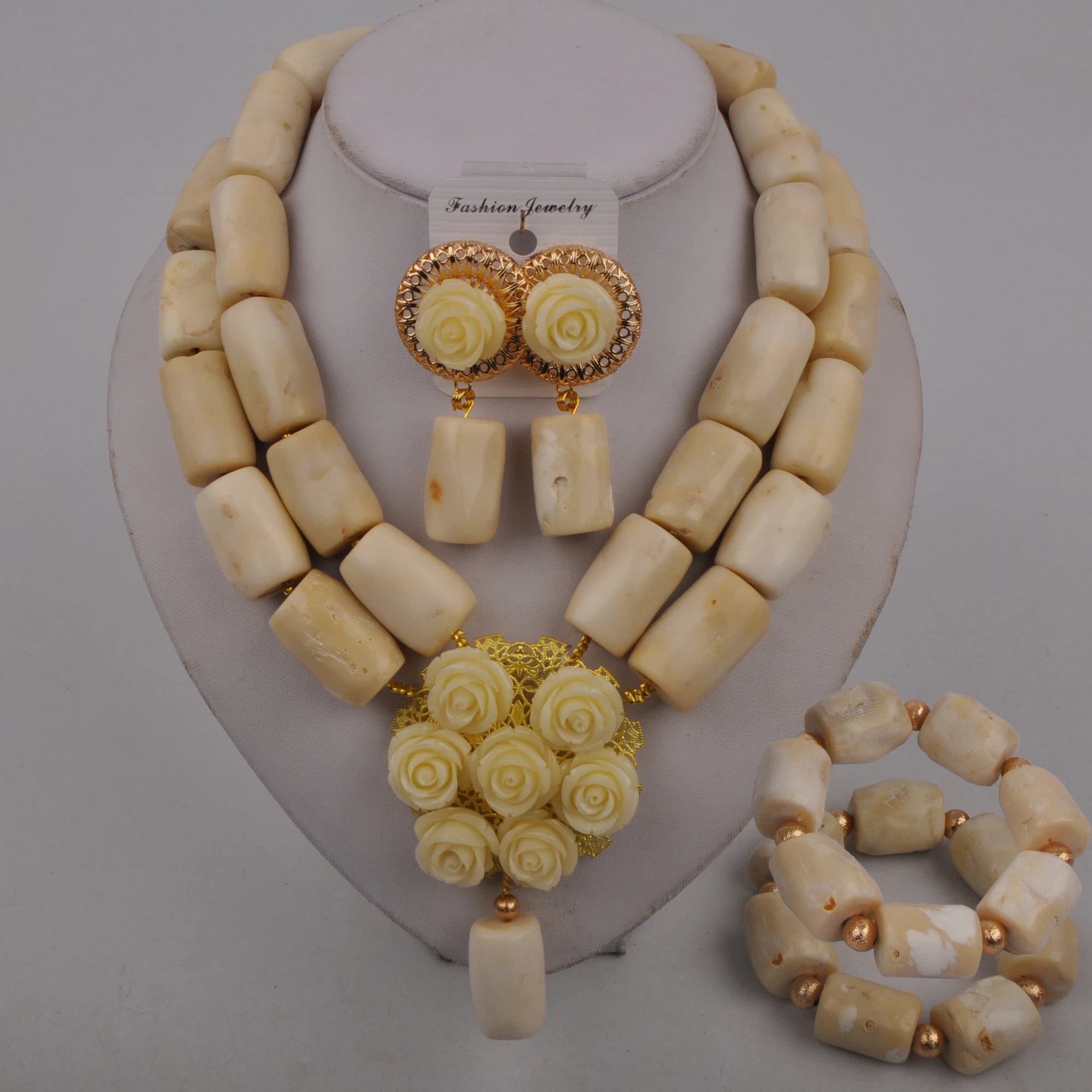 

African Wedding Necklace Whtie Coral Beads Jewelry Sets for Women