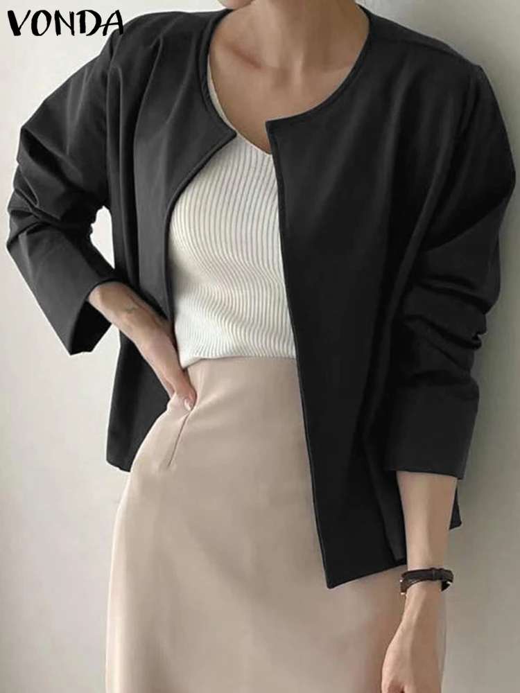 VONDA Elegant Office Blazer Women Long Sleeve Cardigans 2023 Fashion Casual Solid Color Blazer Spring Loose Streetwear Coats