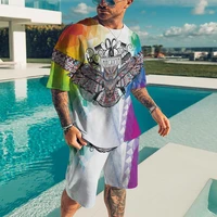 summer mens t shirt set oversized shorts outfits sets 100 synthetic material men tracksuit owl pattern 3d printing males suits