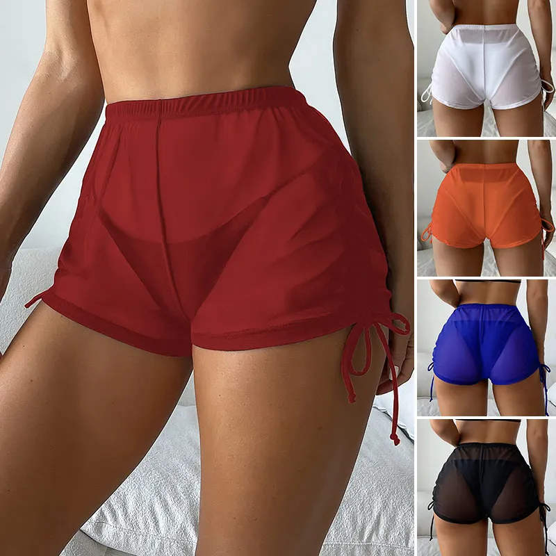 

Women's Beach Shorts Transparent Mesh Bikini Cover Summer Drawstring Swimwear See Through Short Pants Shorts for Women