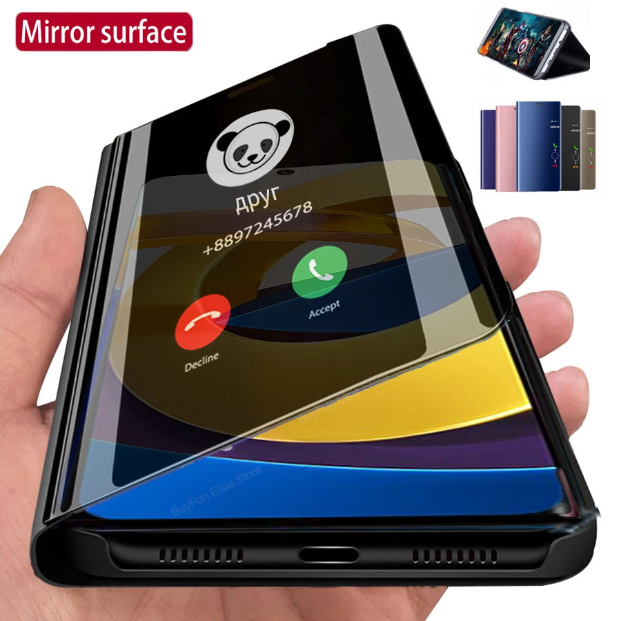 

Умный флип-чехол для Xiaomi Poco M4 Pro, зеркальный кожаный чехол-подставка для телефона Poco m4pro 5G 21091116AG MZB0BGVIN, чехол с кронштейном