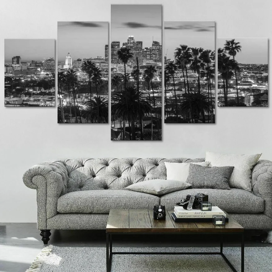 

Los Angeles City Black & White canvas Wall Art Print Poster Home Decor HD Print Pictures No Framed 5 Pieces Room Decor Paintings