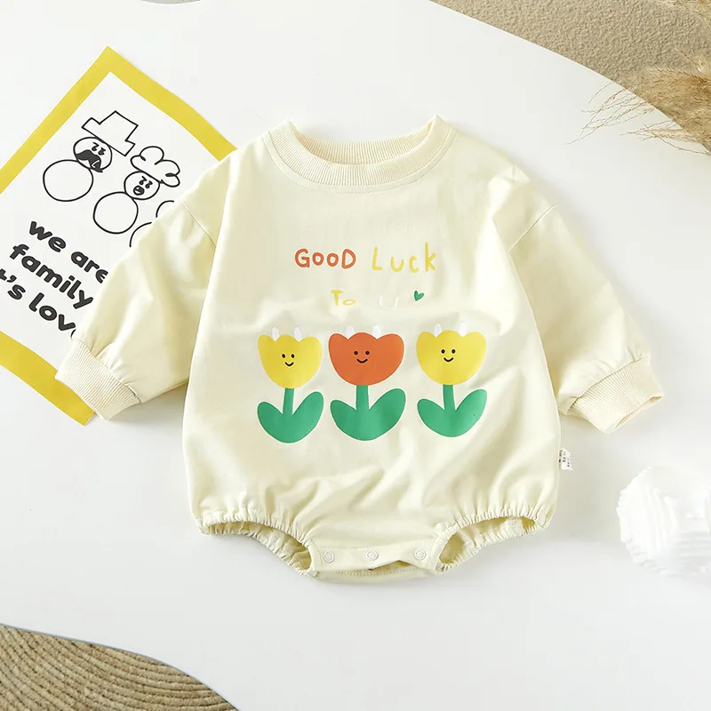 Freely Move Newborn Baby Girl Boy Autumn Clothes Cute Floral Letter Long Sleeve Triangle Romper Jumpsuit Casual New Born Outfits