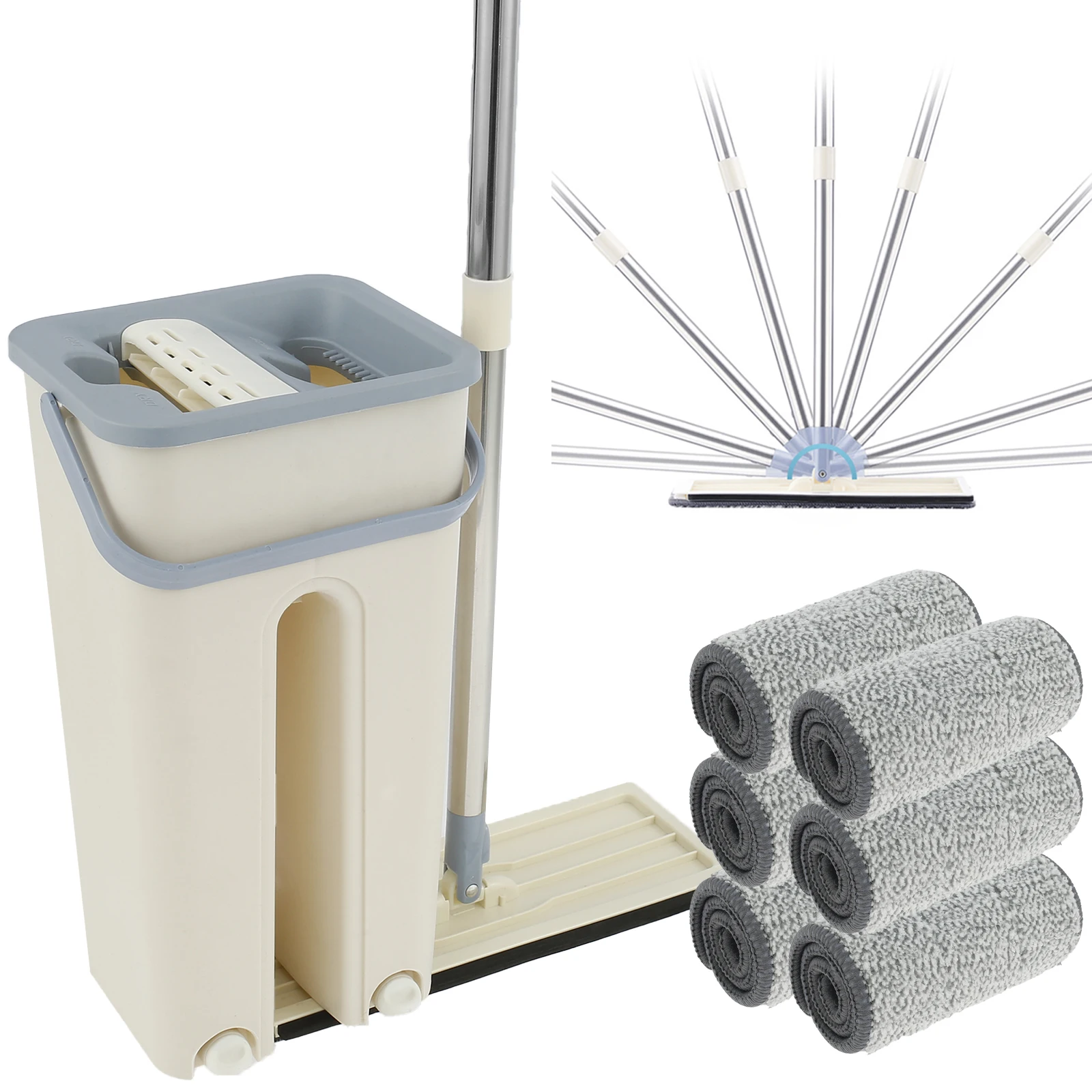 

L Mop and Bucket Set 48 Inch Adjustable Microfiber Flat Mop with Stainless Steel Handle and 6 Reusable Mop Pads Wet and Dry Use
