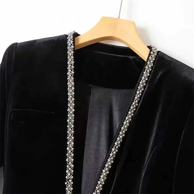 Женский бархатный блейзер с бусинами новый модный офисный длинным рукавом в