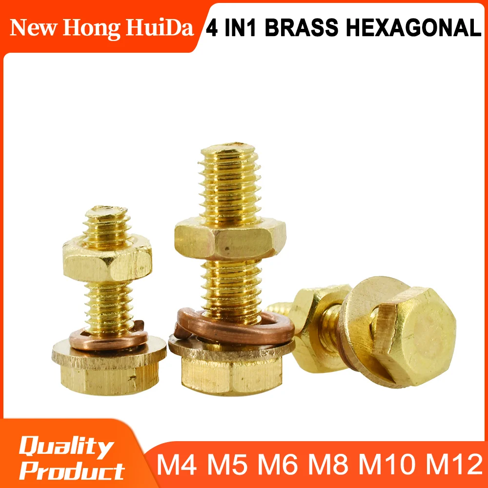 

Brass External Hexagon M4 M5 M6 M8 M10 M12 Bolt Nut Kit Outer Hex Machine Screws Washers Gasket Set Metalworking Assortment Kits