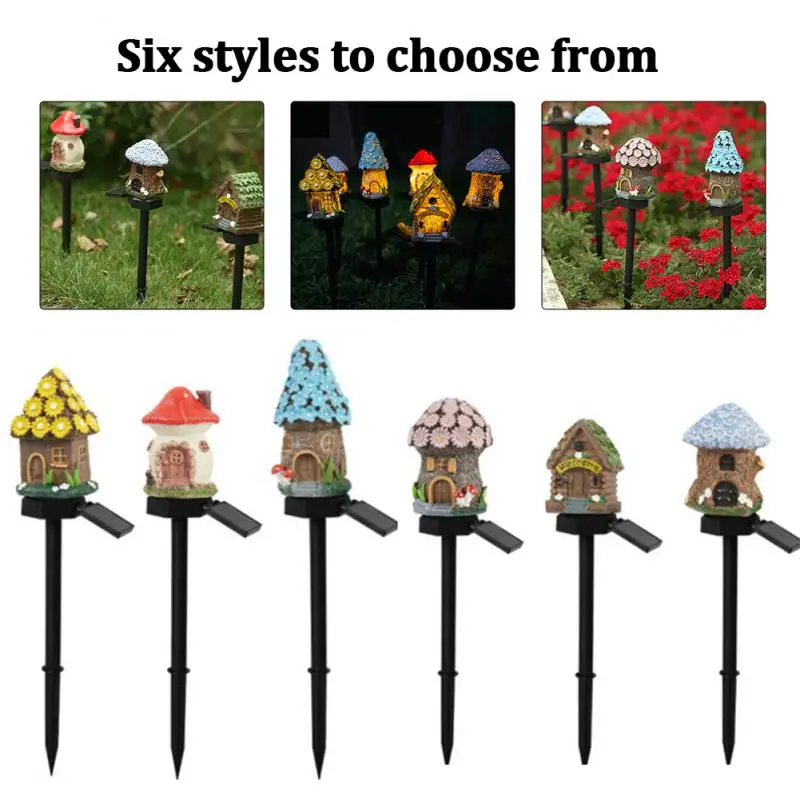 

Солнечная лужайка, искусственный миниатюрный Сказочный Дом, уличный Декор на солнечной батарее, искусственный сад, лампа для рождественского домика из смолы