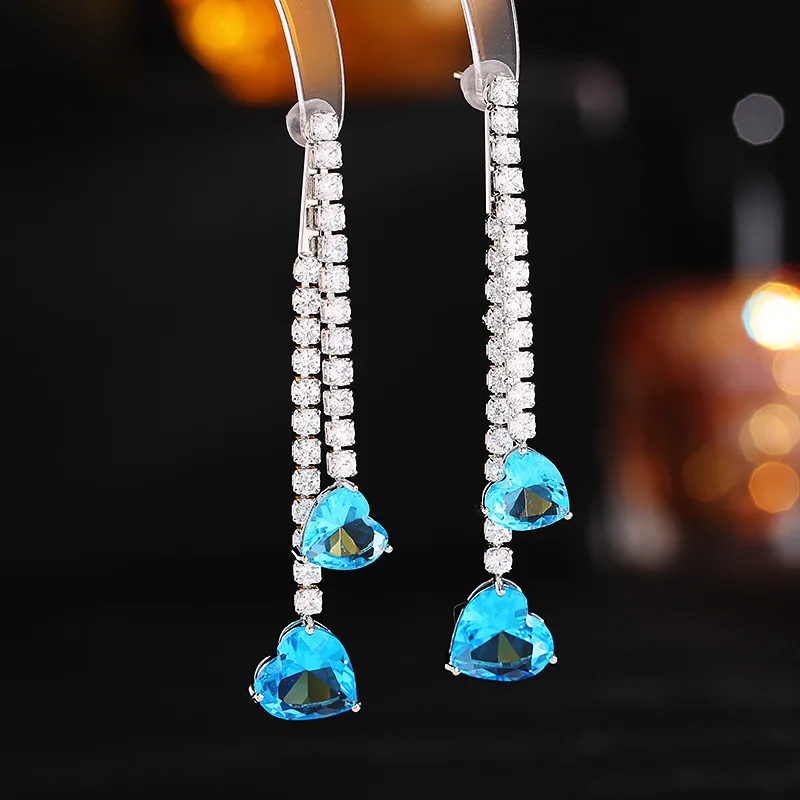 

S925 Silver Needle Cubic Zirconia Earrings Niche Design Love-shaped Earrings Detachable Two-wear Long Tassel Earrings Wholesale