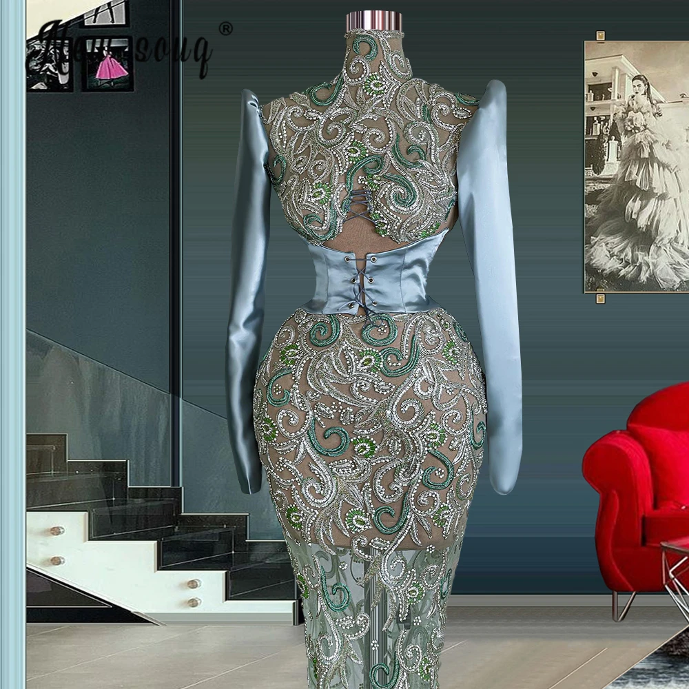 

Мусульманские вышитые бисером вечерние платья Элегантный Корсет Свадебное гостевое платье Африканские женщины с длинным рукавом роскошное формальное платье для выпускного вечера