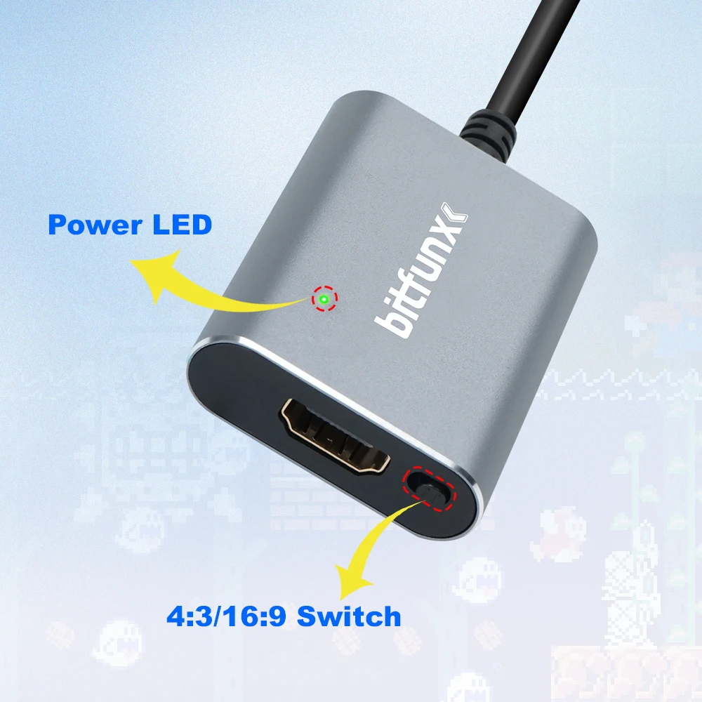 Фото Адаптер BitFunx 720P Svideo/AV-HDMI для SNES/N64/SFC/NGC NTSC/PAL 4:3/16:9, переключатель соотношения сторон, композитный преобразователь HDMI №4