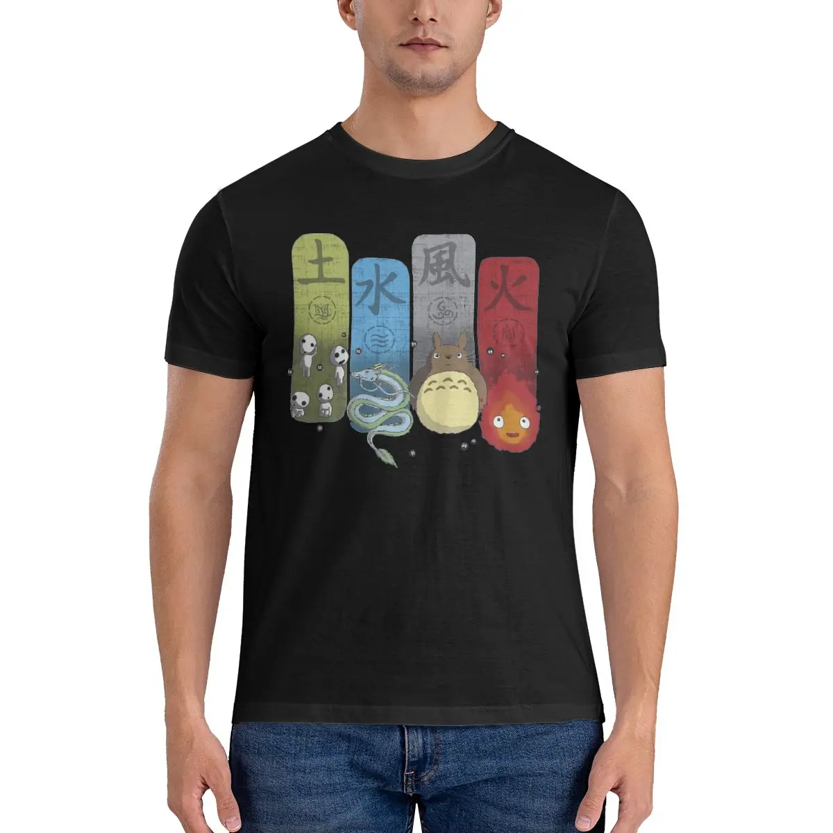 

Spirited Away Four Colors T Shirt water land wind fire anime japan Novelty Printed Beach T-Shirt 100% Cotton Cute T-Shirts Gift