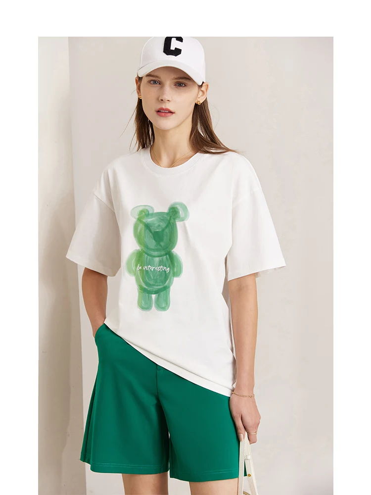 

AMII Minimalism 2023 Summer New Cute Bear Printed Letter Contrasting Colors 2 Piece Sets Womens Outfits Separately Sale 12342295