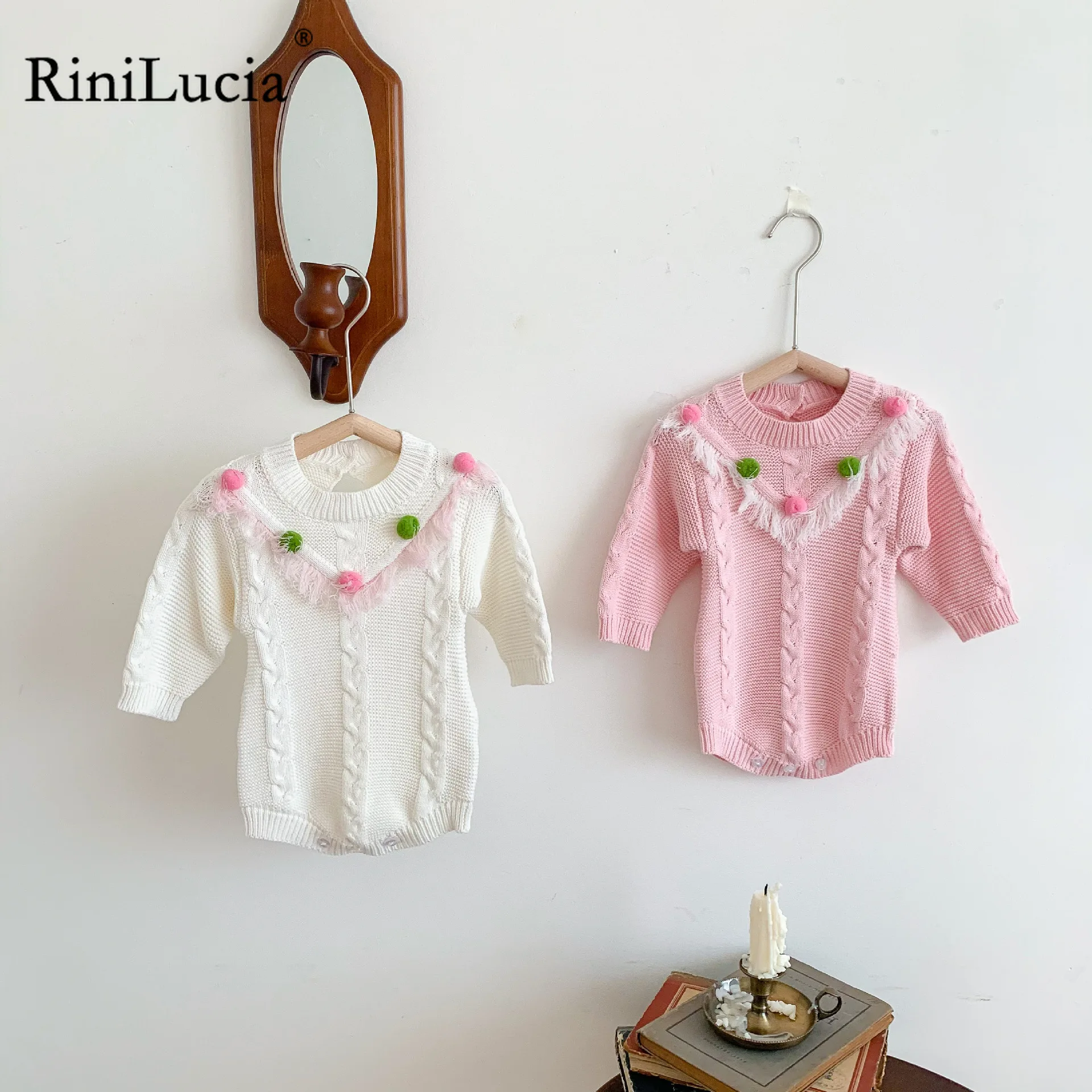 

RiniLucia 2022 New Toddler Baby Girl Knitting Romper Patchwork Long Sleeve O-neck Autumn Infant Baby Girls Knitting Jumpsuit