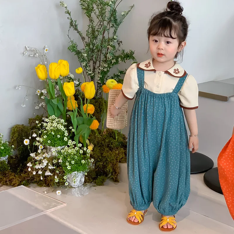 

2022 Summer New Children Top Baby Girls Korean Lapel Short Sleeve Floral T-Shirt