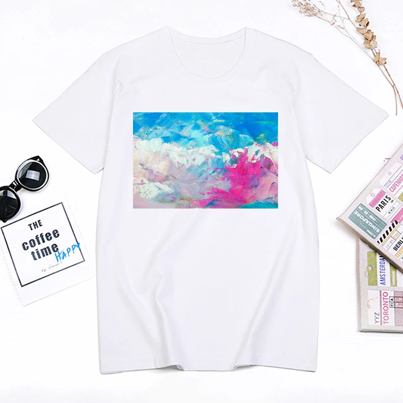 

Женская одежда 2023, летний топ, креативная футболка с рисунком масляной живописи, Женская Повседневная футболка в Корейском стиле