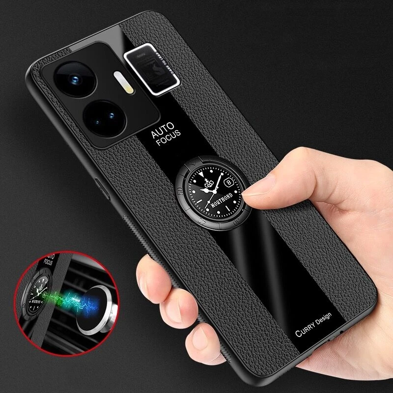 Чехол с магнитным держателем для Realme GT Neo 5 SE, роскошный кожаный силиконовый защитный чехол с кольцом, ударопрочный бампер для Realmi GT3