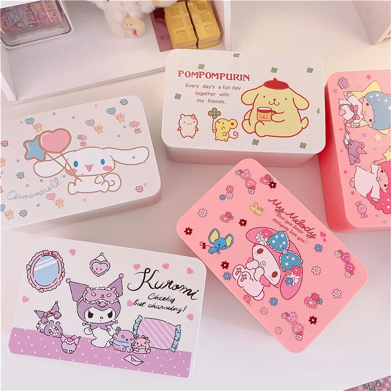 

Kawaii Sanrioed аниме запечатанный ящик для хранения салфеток Cinnamoroll Melody Kuromi KT Cat Настольный барабан Коробка для хранения с крышкой для хранения по...