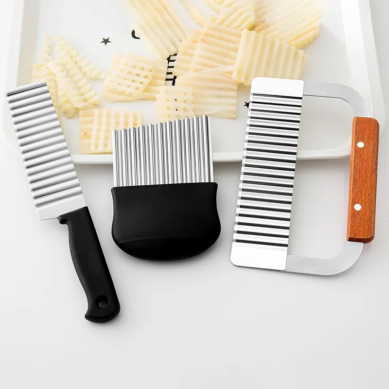 

Steel Potato Chip Slicer Dough Vegetable Fruit Crinkle Wavy Slicer Knife Potato Cutter Chopper French Fry Maker Tools