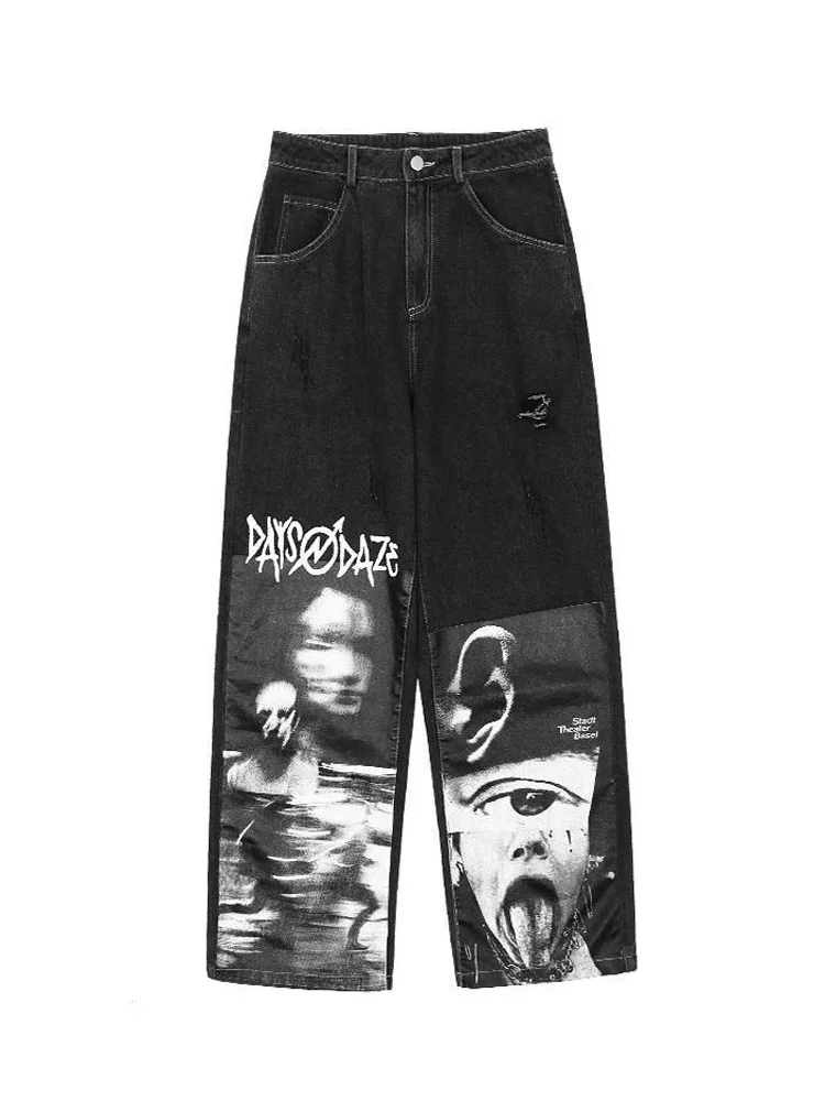 

HOUZHOU готические мешковатые джинсы женские панк хиппи уличная одежда с принтом Y2K широкие брюки Harajuku гранж джинсовые брюки винтажные 90-х