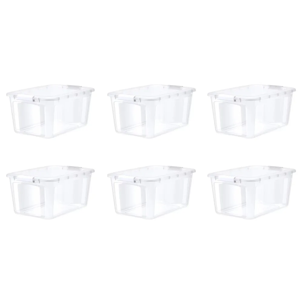 

56 Quart Clear Plastic White Latches Clear Lid Tote Set of 6 Home Storage Containers Organizer