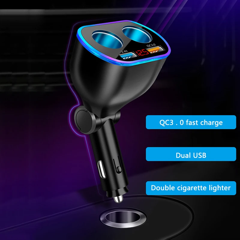 

Быстрое зарядное устройство для автомобиля QC 3,0, адаптер-разветвитель светильник двумя USB-портами, цифровой вольтметр, светодиодный ночсвет...
