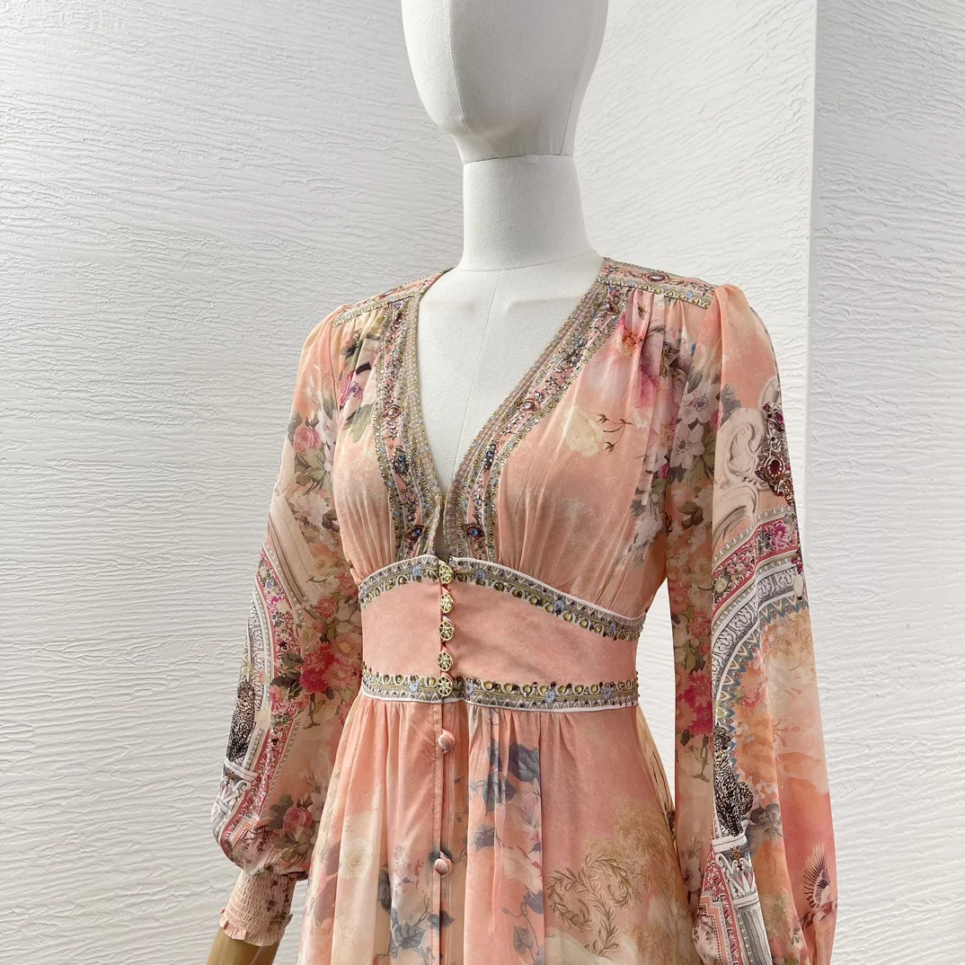 Женское плиссированное платье средней длины элегантное розовое шелковое с