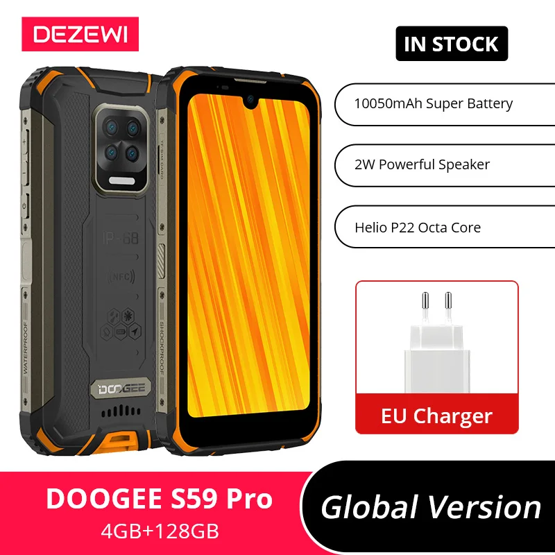 Global Version DOOGEE S59 Pro Smartphone 2W Loud Volume Speaker 10050mAh Super Battery 16MP Quad Camera Helio P22 Octa Core 5.71