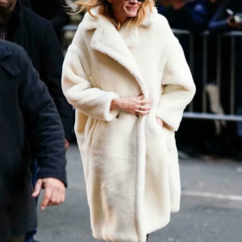 

Women New Winter Beige Warmth Coat Stylish Double Breasted Female Thick Cashmere Fashion Jacket Casual Girls Autumn Streetwear