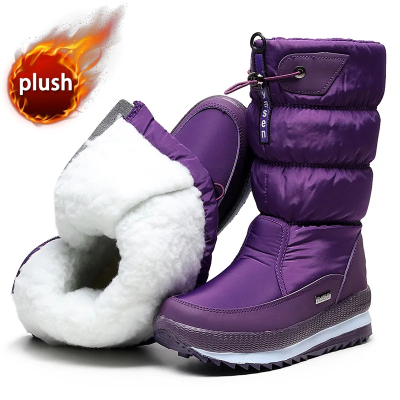 

Plus Size Women Snow Boots Winter Warm Plush Fur Platform Shoes 2022 Waterproof Mid Leg Flats Ankle Botas Outdoor Non slip