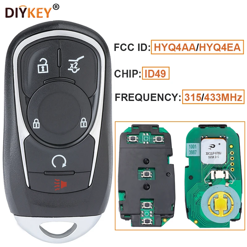 

DIYKEY FCC:HYQ4AA/HYQ4EA 315/433MHz 6B Smart Remote Key Fob ID46 Chip for Buick Enclave Envision Regal 2016 2017 2018 2019 2020