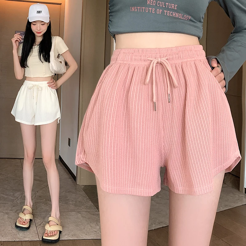 New Fashion Women'S Summer Thin Slim Loose Waist Versatile Casual Ice Silk Shorts Wide Leg Sports 3-Point Pants Female Trend