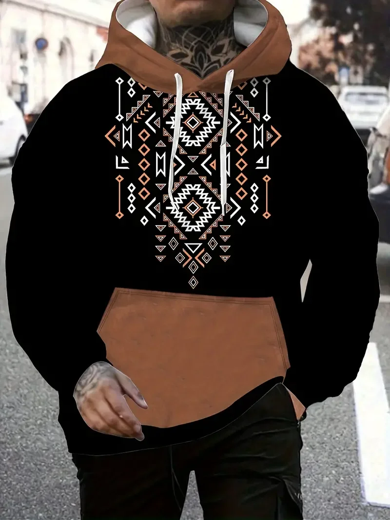 Толстовка мужская с длинным рукавом винтажный свитшот в этническом стиле 3D