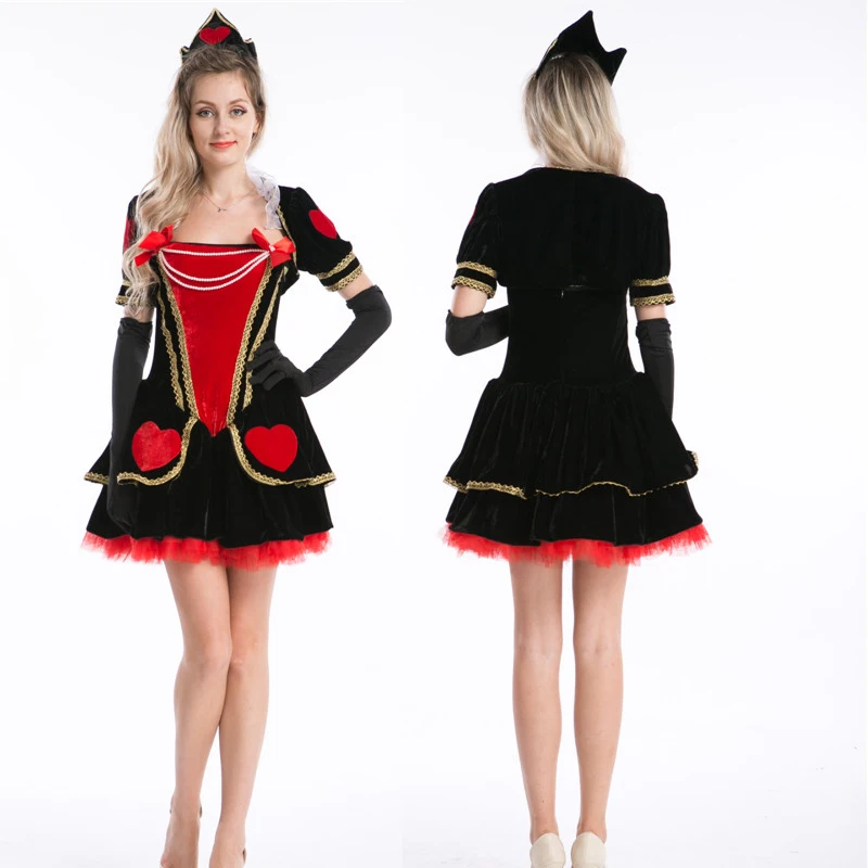 ZT8597  Deluxe Queen of Hearts Adult Fairytale Long Fancy Dress Gown Costume S,XL High quality