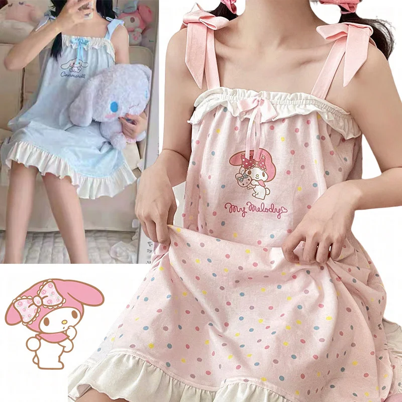 

Пижама Sanrio Mymelody, Милая Ночная рубашка средней длины с полным принтом, милые подтяжки в стиле принцессы, домашняя одежда, подарок для девочки