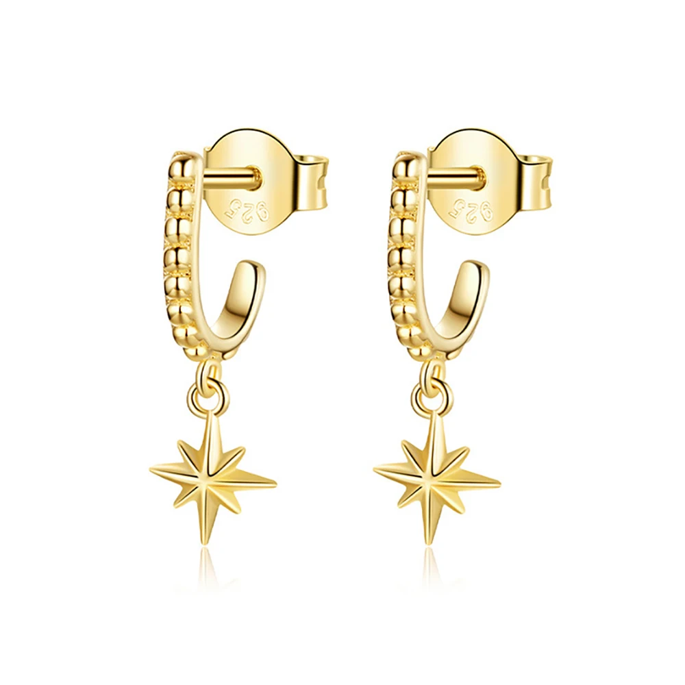 

100% Sterling Silver Earrings S925 Silver Star Earrings Fashion Jewelry Hot Sale Real Gold Plated Ear Buckle Ladies Earrings