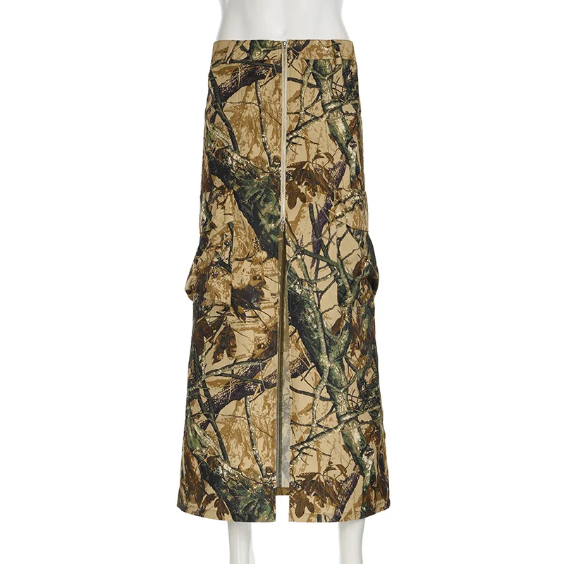 Женская длинная юбка-карго с завышенной талией и карманами