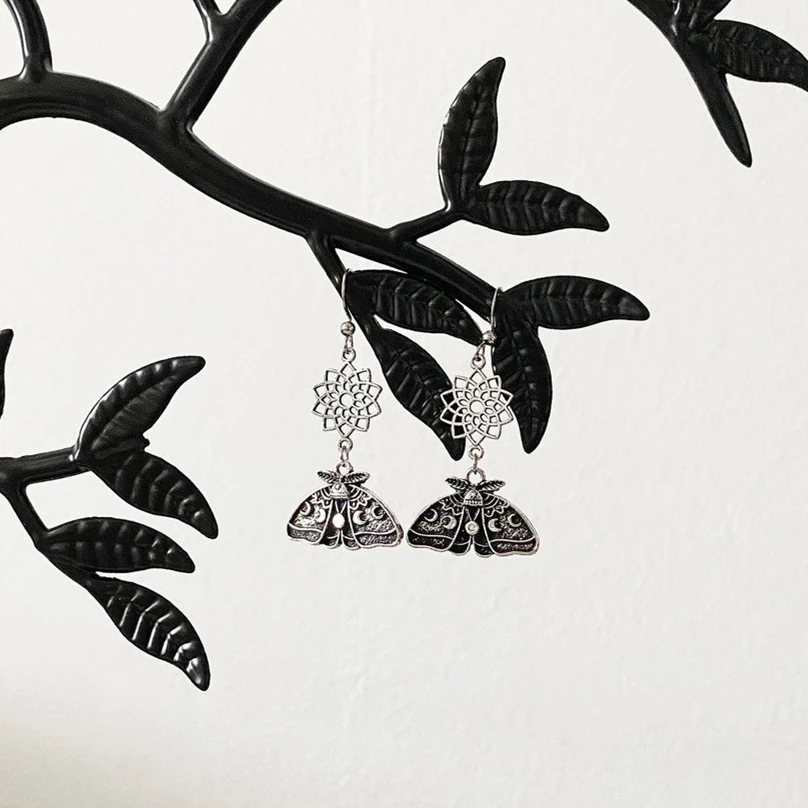 

Small Silver Minimalist Earrings - Witch Wiccan Earrings - Moth Earrings - Moth