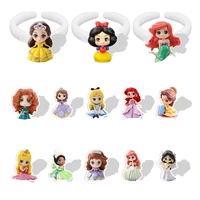 disney princess cartoon shape adjustable size rings white back rings resin acrylic ring party kids accessories new fashion mk289