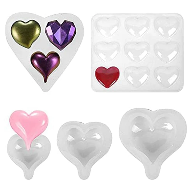 

5PCS Heart Resin Mould Love Casting Molds Diamond Casting Epoxy Silicone Moulds Pendant Jewellery For Decoration DIY