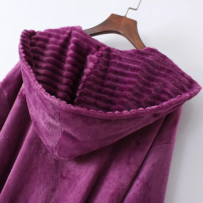 Sleepwear For Women Men Thermal Flannel Robe Long Hooded Warm Bathrobe Lovers Thick Kimono Bath Robe Male Dressing Gown Robes