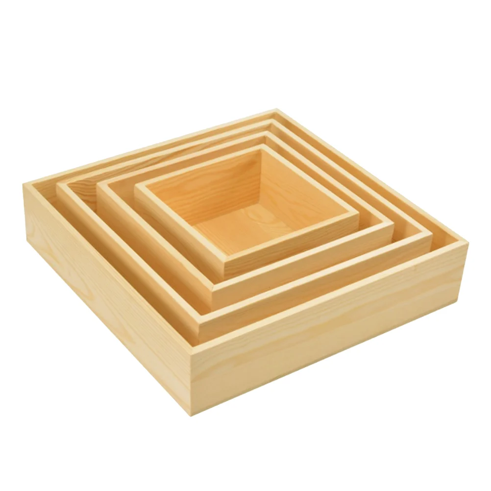 

4pcs Home Wooden Storage Box Desktop Organizing Box Square Design Gift Box