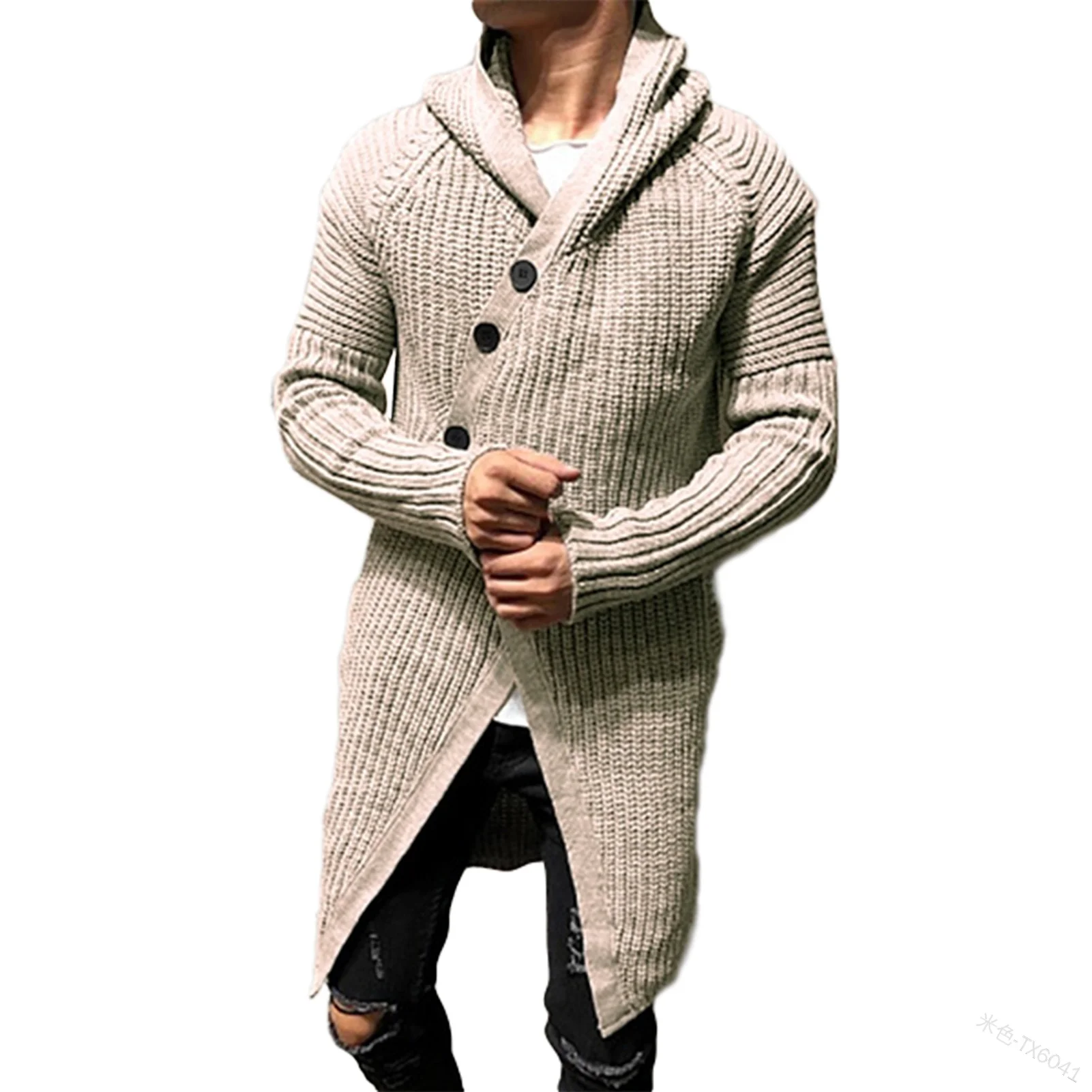 

2022 New Autumn and Winter V-neck Open Chest Long Men's Sweater Coat Winter Clothes Abrigo De Hombre Ocre Mens Cardigan