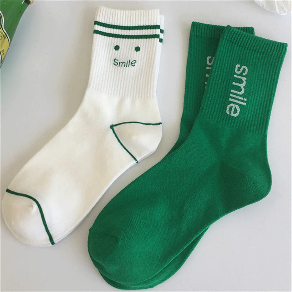 

2 Pair/Lot Fashion Green Long Socks Cotton Women New Girls Student Comfortable Skateboard Sock Tube Socks Breathabl Men sox GIFT